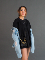 null hypothesis female model wearing denim jacket standing